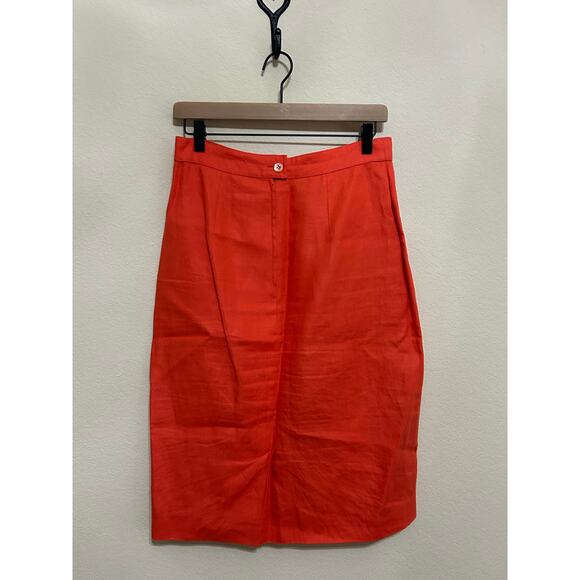 Max Mara Linen Skirt Women's Size 10 Orange Pencil Knee Length Straight Colorful - Picture 6 of 11